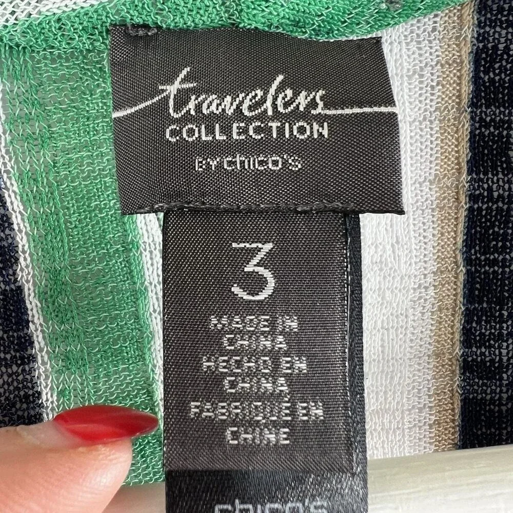 Chico's Travelers‎ 3 US XL Open Front Knit Draped Striped Lightweight Slinky